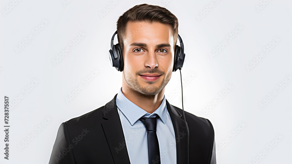Male customer service representative in headset consulting clients online. Call center agent. Generative AI Male customer service representative in headset consulting clients online. Call center agent. Generative AI