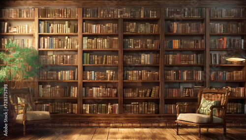 Bookshelves in the library