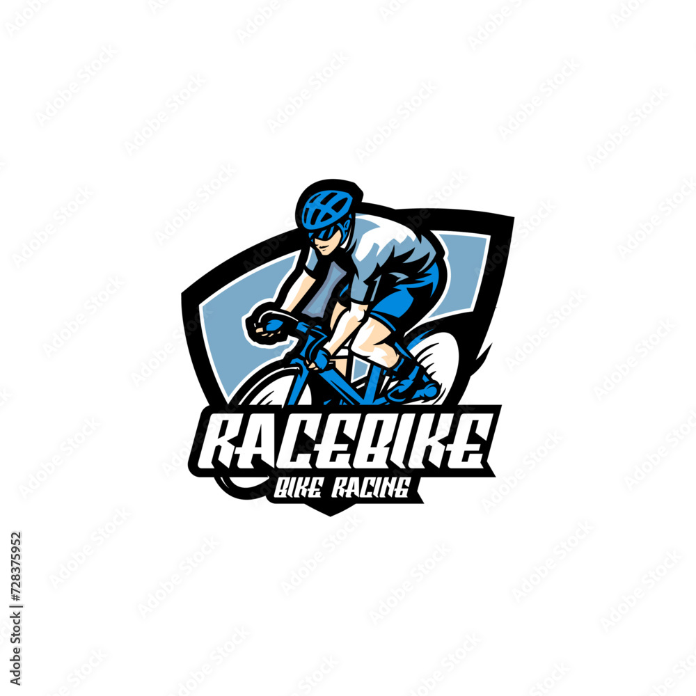 Illustration Race Bike Vector Mascot Logo Style.