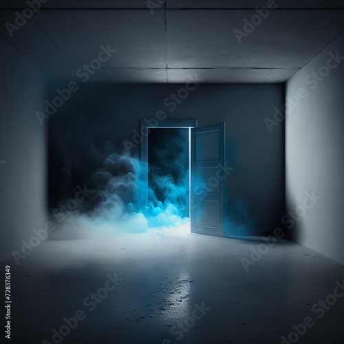 Dark street, abstract dark blue background, The concrete floor and studio room with smoke float up the interior texture for display products sport garage mood lighting Generative AI