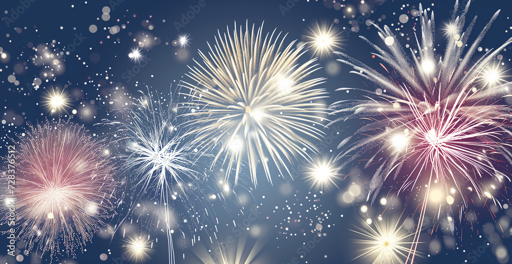 Naklejka premium Dark blue background with bokeh lights and burning bengal lights.