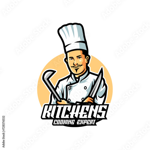 Illustration Vector Kitchen Mascot Logo Style.