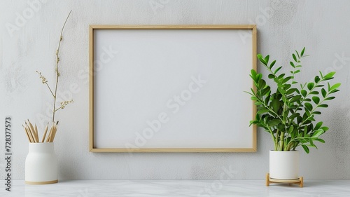 An empty frame for the inscription on the wall. Mock up ,interior design photo