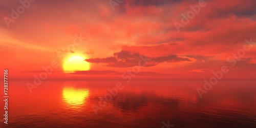 Panorama of sea sunset, ocean sunrise, seascape, 3d rendering  © ustas