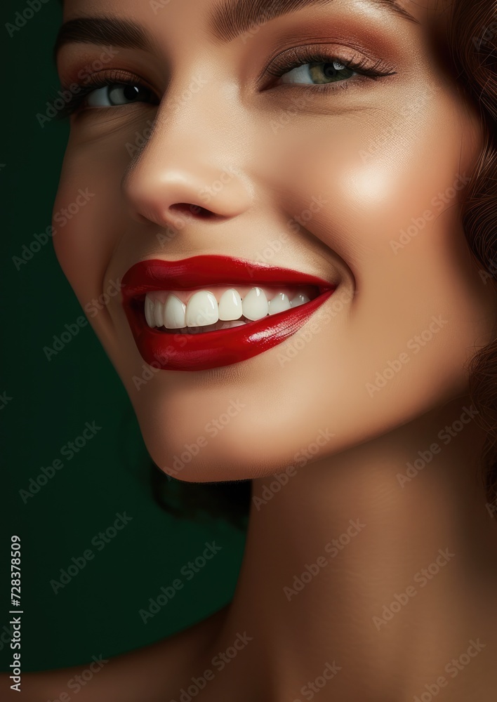 Portrait of happy women with perfect smile with nice white teeth and red lipstick. Generative Ai. Portrait of happy women with perfect smile with nice white teeth and red lipstick. Generative Ai.