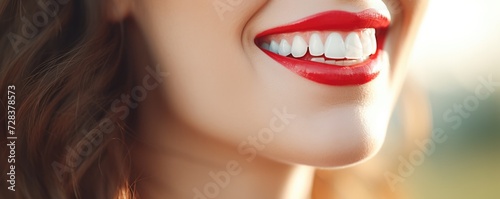 Portrait of happy women with perfect smile with nice white teeth  panorama banner. Generative Ai.