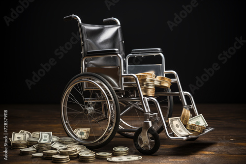 wheelchair with money in dark room
