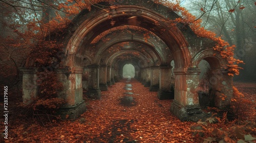Fall s Fiery Finale A Tunnel of Orange Leaves Generative AI