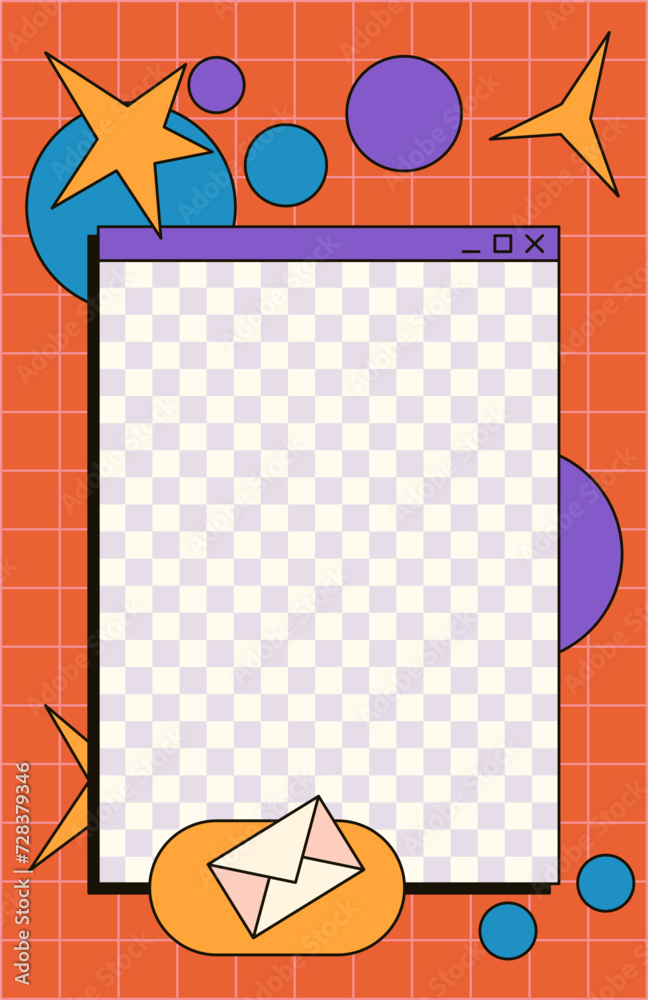 Cute nostalgic 90s retro vaporwave post and story template. Social media stories and posts with old computer aesthetic ui elements vector. Illustration of retro groovy abstract interface
