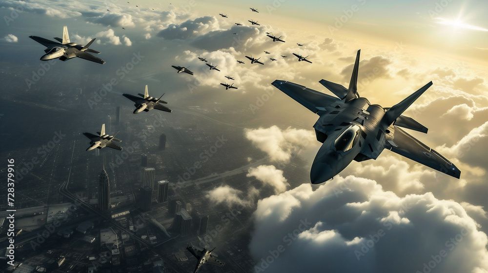 Naklejka premium Fighter jet fighters flying in the sky