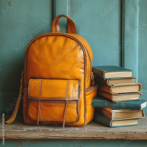 Yellow Backpack with Books and a Monthly Calendar Generative AI