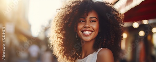 Portrait of happy women with perfect smile with nice white teeth, panorama banner. Generative Ai. photo