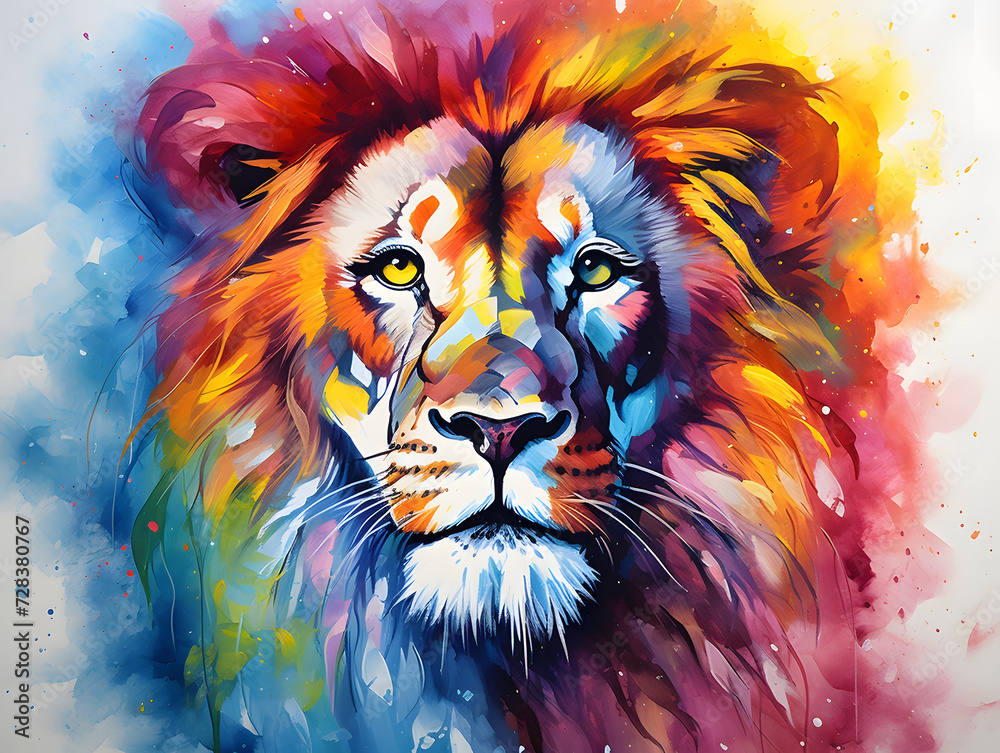 Fototapeta watercolor colored lion isolated on white