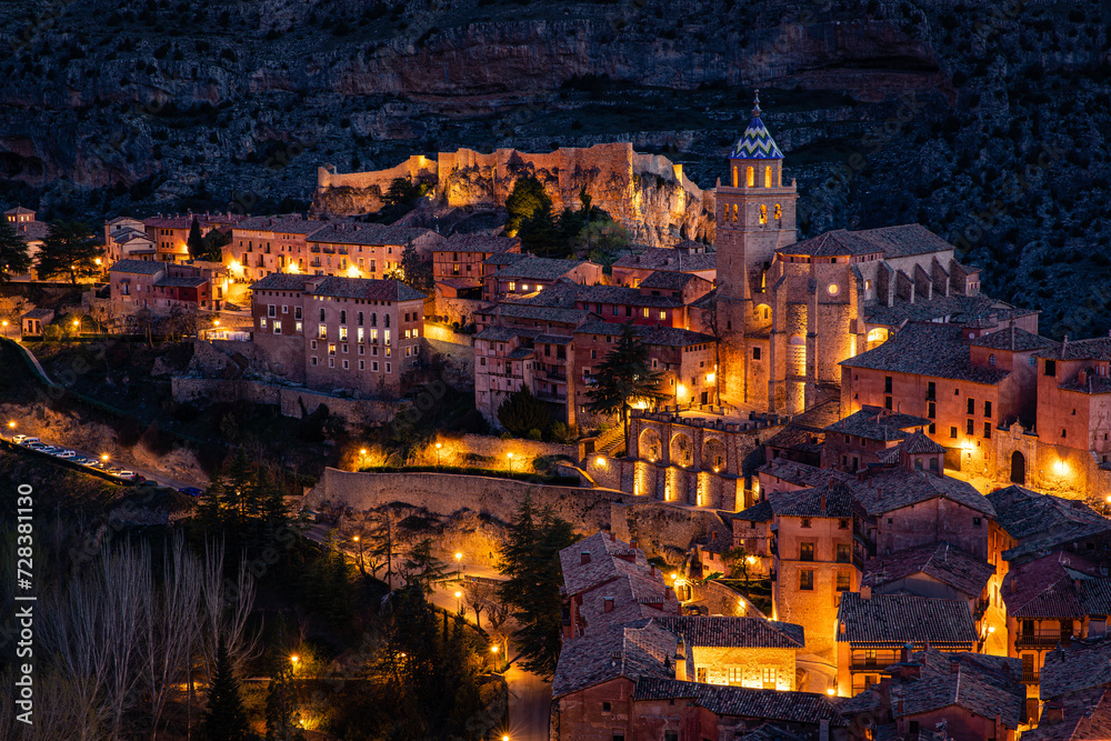 Night Scene in Albarracín, Province of Teruel, Aragon, Spain
