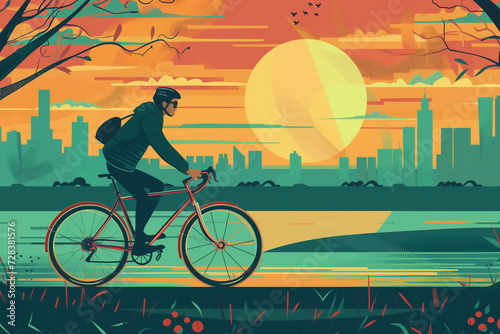 Wallpaper Mural City bike cyclists shown in a contemporary athletic abstract design of a green environment cityscape, stock illustration image Torontodigital.ca