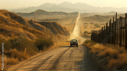 A vehicle patrols the Mexico-US border in Texas. photo