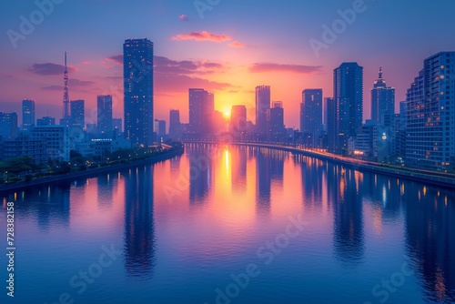 Sunset Serenade A Glimpse of the City at Dusk Generative AI © Riya