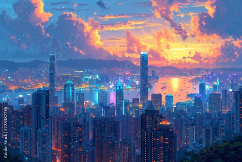 Sunset in the City A Glimpse of the Skyline at Dusk Generative AI