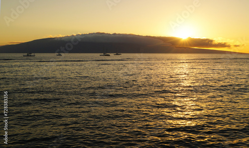 Sunset over Lanai Island from Lahaina Island  Maui  Hawaii  United States