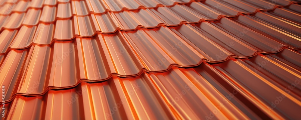 House reconstruction close up with new red tile roof, banner panorama. Generative Ai. House reconstruction close up with new red tile roof, banner panorama. Generative Ai.