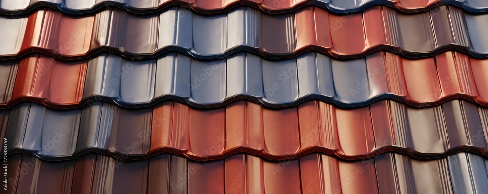 House reconstruction close up with new red tile roof, banner panorama. Generative Ai. House reconstruction close up with new red tile roof, banner panorama. Generative Ai.