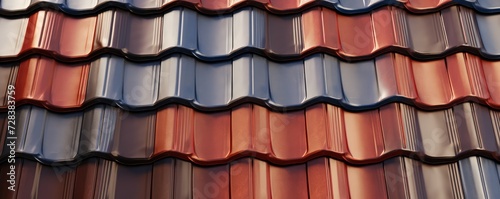 House reconstruction close up with new red tile roof, banner panorama. Generative Ai.