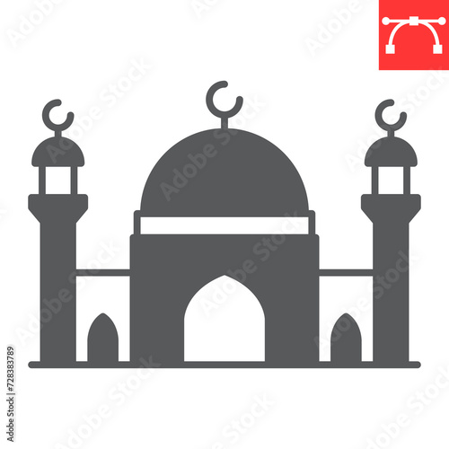 Mosque glyph icon, Ramadan and Islamic, mosque vector icon, vector graphics, editable stroke solid sign, eps 10.