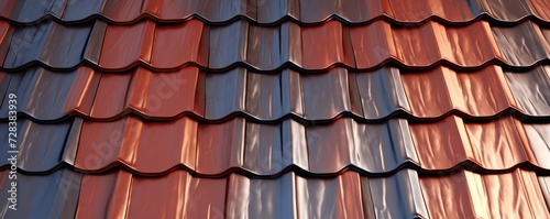 House reconstruction close up with new red tile roof, banner panorama. Generative Ai.