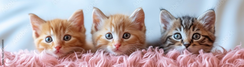 Cute Kitten in Pink Flower Blanket Generative AI