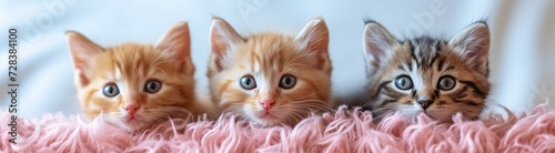 Cute Kitten in Pink Flower Blanket Generative AI