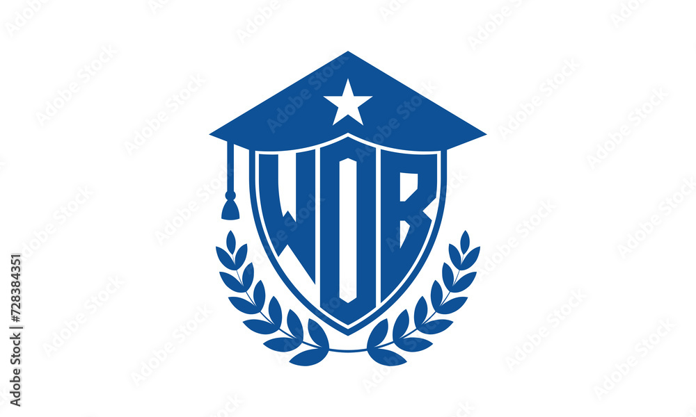 WOB three letter iconic academic logo design vector template. monogram, abstract, school, college, university, graduation cap symbol logo, shield, model, institute, educational, coaching canter, tech WOB three letter iconic academic logo design vector template. monogram, abstract, school, college, university, graduation cap symbol logo, shield, model, institute, educational, coaching canter, tech