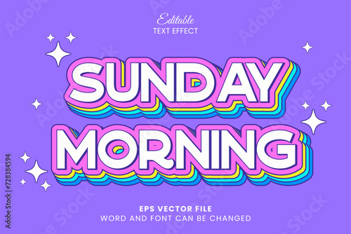 Sunday morning vintage colorful editable vector text effect