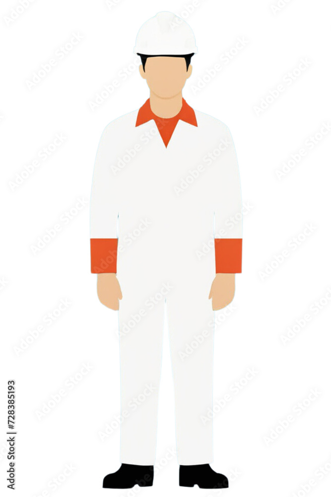 Illustration of a worker in white dress and white helmet