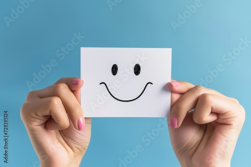 Happy Smiley Emoji client support portal Emoticon, colored Symbol input. Smiling face logo. Joyfull adorable toy big smile. engagement client rating and customer feedback photo