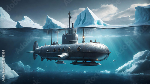 Submarine in the Arctic sea