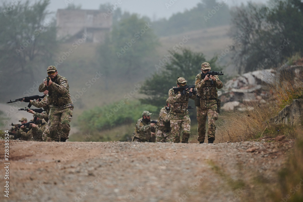 A disciplined and specialized military unit, donned in camouflage, strategically patrolling and maintaining control in a high-stakes environment, showcasing their precision, unity, and readiness for A disciplined and specialized military unit, donned in camouflage, strategically patrolling and maintaining control in a high-stakes environment, showcasing their precision, unity, and readiness for