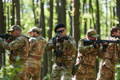 Foto A specialized military antiterrorist unit conducts a covert operation in dense,