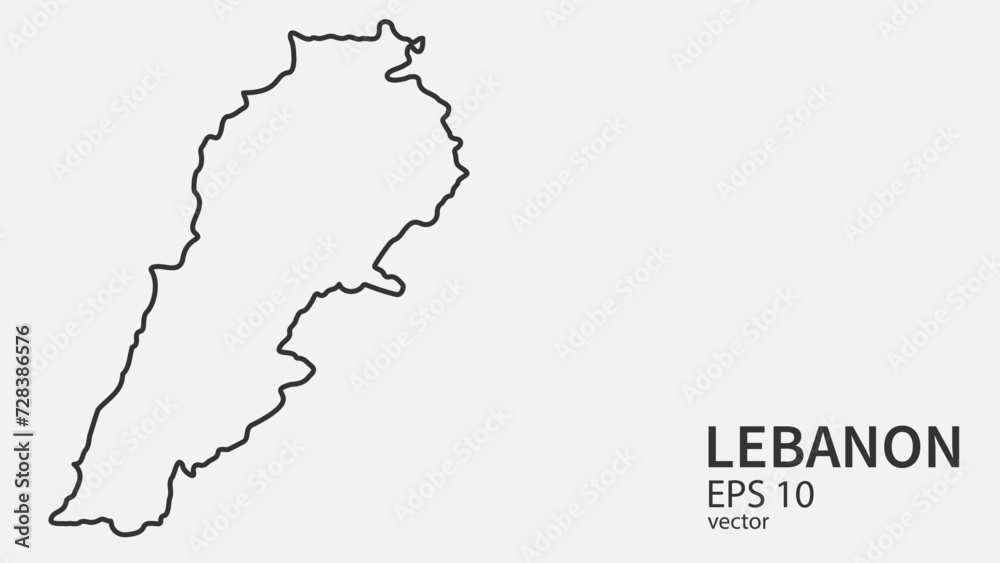 Fototapeta premium Vector line map of Lebanon. Vector design isolated on white background. 