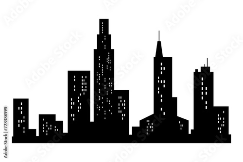 Cityscape silhouette. City building  night town and horizontal urban panorama silhouette. Modern urban landscape. Monochrome panoramic view