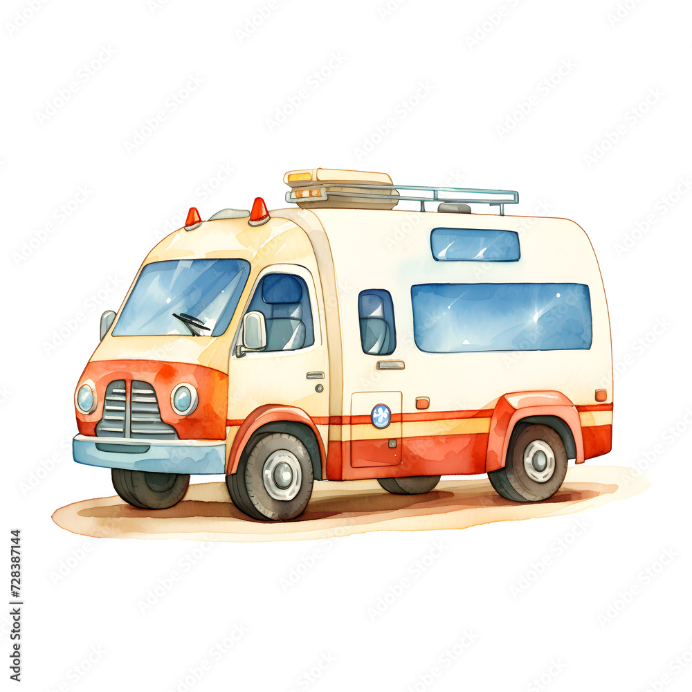 Illustration of an ambulance car on a white background.
