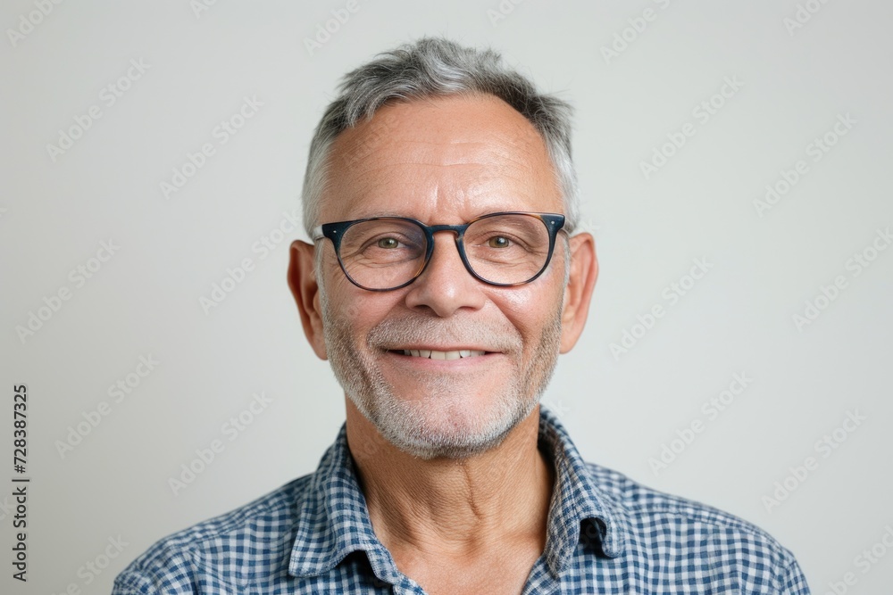 A picture of a man wearing glasses and a plaid shirt. Suitable for business, casual, or everyday concepts