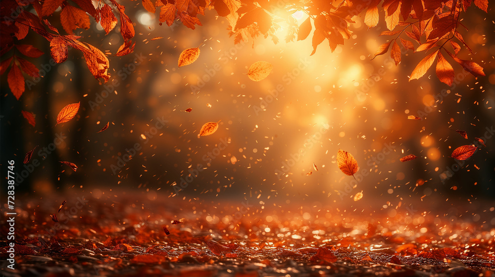 Capture autumn's tranquility with gently falling leaves in a serene fall landscape, embodying the peaceful essence of the season.