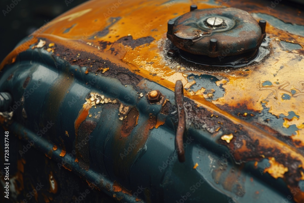 An old car with a rusted hood. Suitable for automotive themes or depicting decay and abandonment An old car with a rusted hood. Suitable for automotive themes or depicting decay and abandonment