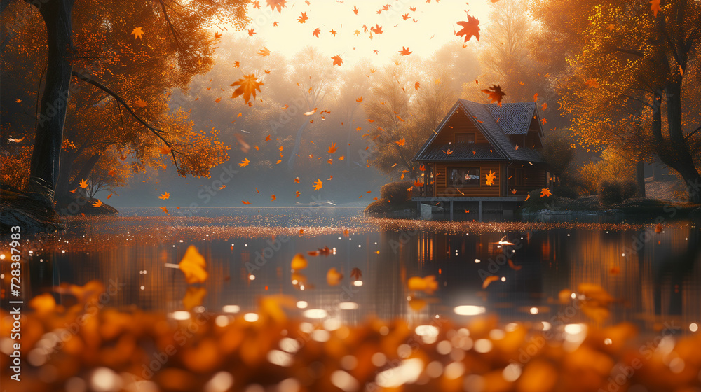 Capture autumn's tranquility with gently falling leaves in a serene fall landscape, embodying the peaceful essence of the season. Capture autumn's tranquility with gently falling leaves in a serene fall landscape, embodying the peaceful essence of the season.