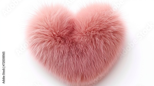 Isolated on a white background, a pink volumetric fur heart