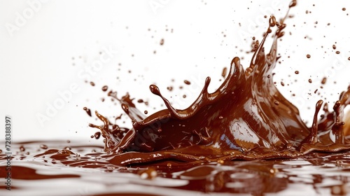 A splash of chocolate on a clean white surface. Perfect for food photography or advertising campaigns