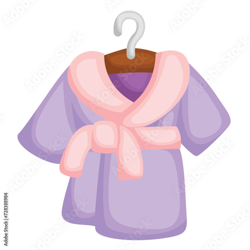 Purple Cute Bathrobe for Treatment or Spa or Relaxing or Massage Accesories Cartoon Illustration Vector Clipart Sticker