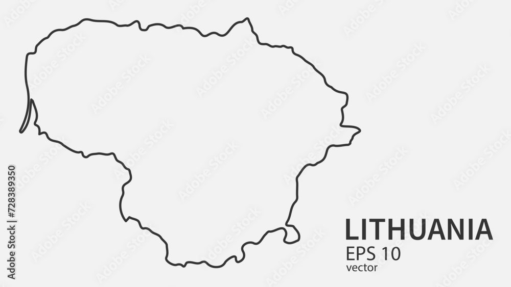 Vector line map of Lithuania. Vector design isolated on white background.	

