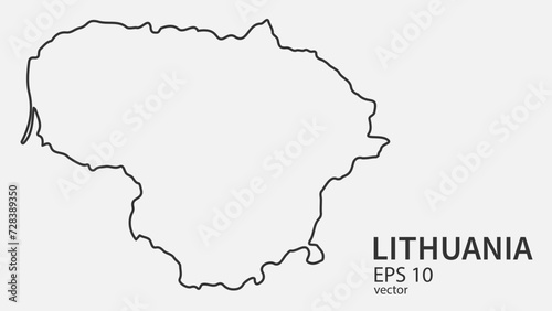 Vector line map of Lithuania. Vector design isolated on white background.  