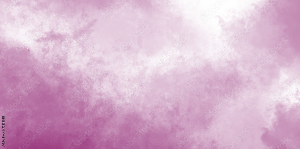 Purple sky with clouds as background. Brushed Painted Violet ink and watercolor textures on white background. Lilac Vintage Tie Dye Effect. Fantasy and abstract dynamic cloud and sky with grunge.